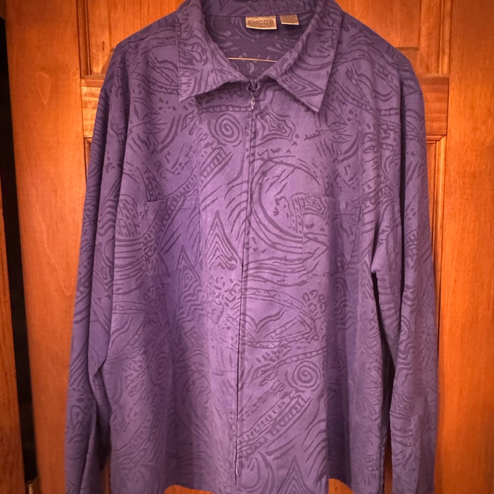 Chico’s Jacket / Shirt. Deep purple tonal print  Size 3 (XL). Gently used